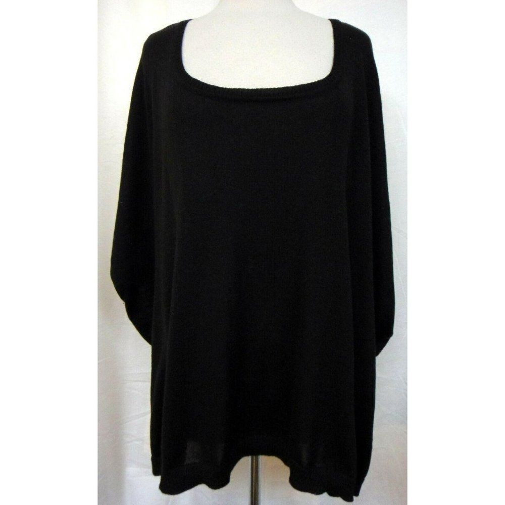 Effeci Woman Black Oversized Pullover Sweater Size 2X Scoop Neck Drop Shoulder